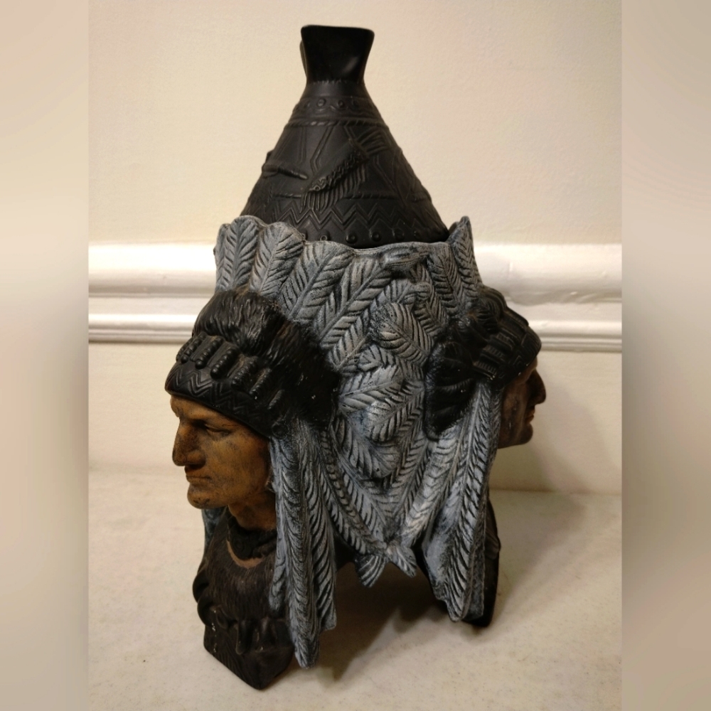 💥CLOSING Nov.1 SALE💥Vintage Handmade Ceramic 3 head Indian Chief Canister
